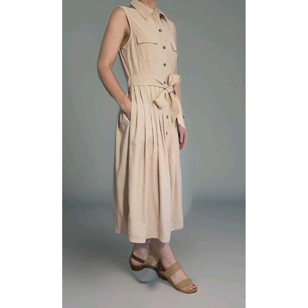 Alex Marie Women's Sleeveless Midi Shirt Dress Collared Beige Size 4
